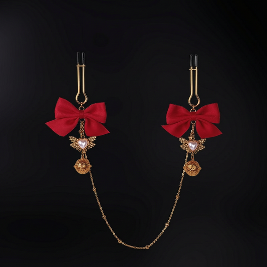 Gold Bell Nipple Clamps with Bow Tie Decoration BM33
