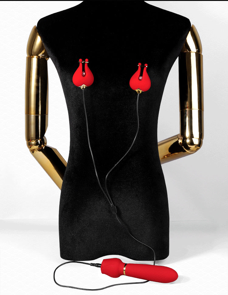 Vibrating Nipple Clamps & Masturbator Set BM40