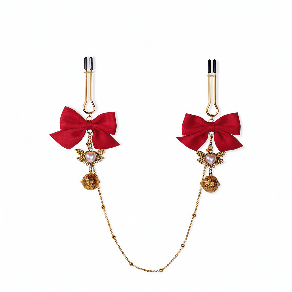 Gold Bell Nipple Clamps with Bow Tie Decoration BM33